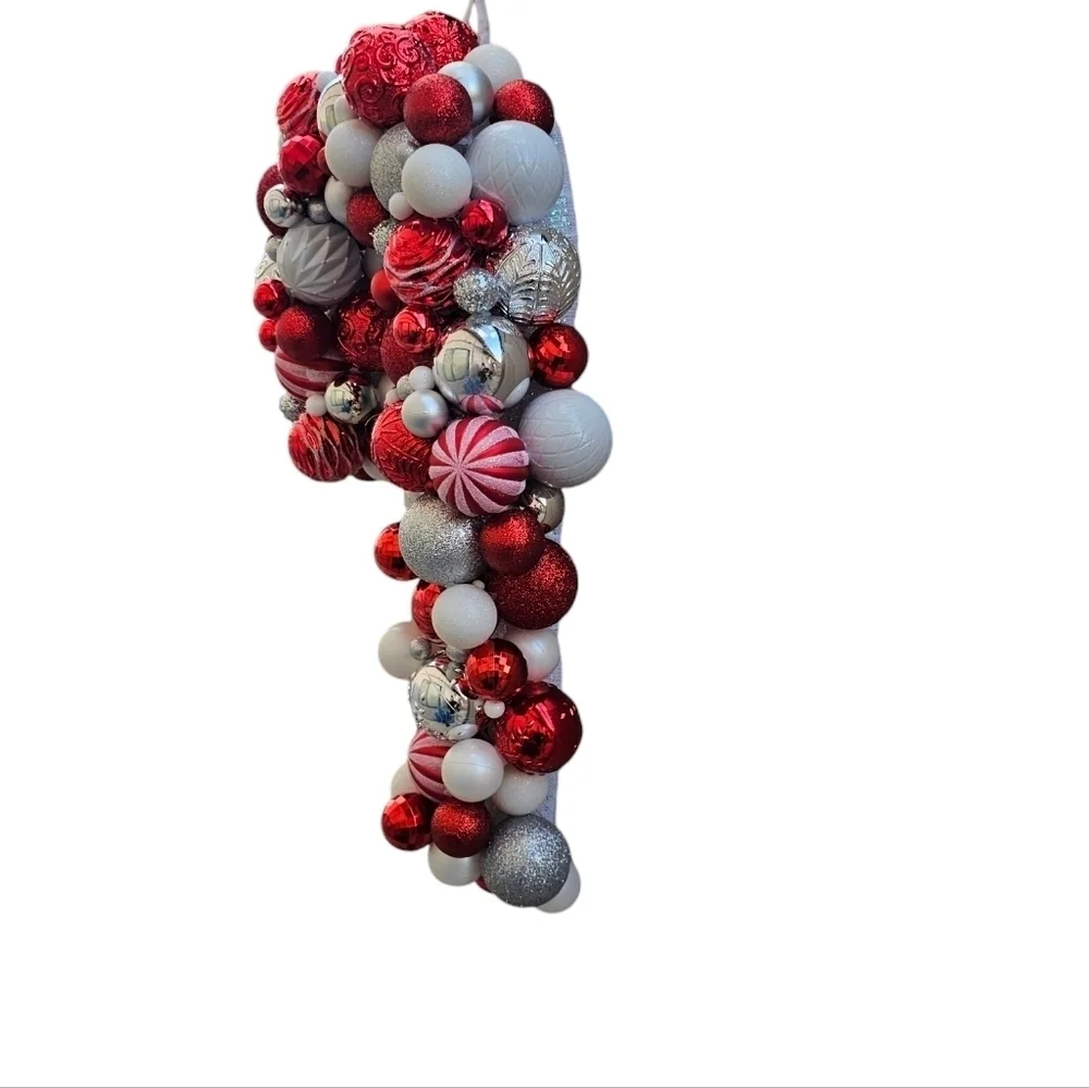 Handmade Christmas Ornament Candy Cane Wreath. Red and white holiday decor